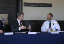 
			
				                                Governor Cooper and Hamlet Chief of Police, Dennis Brown, discuss the shortcomings of incarcerating citizens who need mental health services and not jail time.
                                 Matt Lamb | Daily Journal

			
		