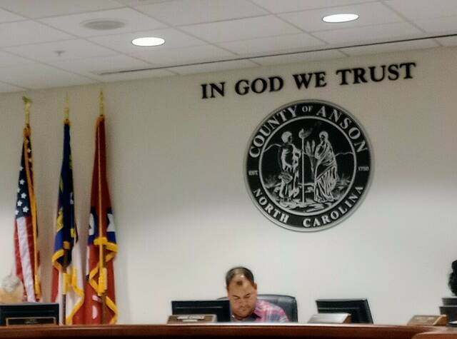 130279295_web1_InGodWeTrustMotto
In God We Trust will be added to the outside of the Anson County Government Center through the efforts of the Board of Commissioners and the US Motto Action Committee.
Lauren Monica | Anson Record